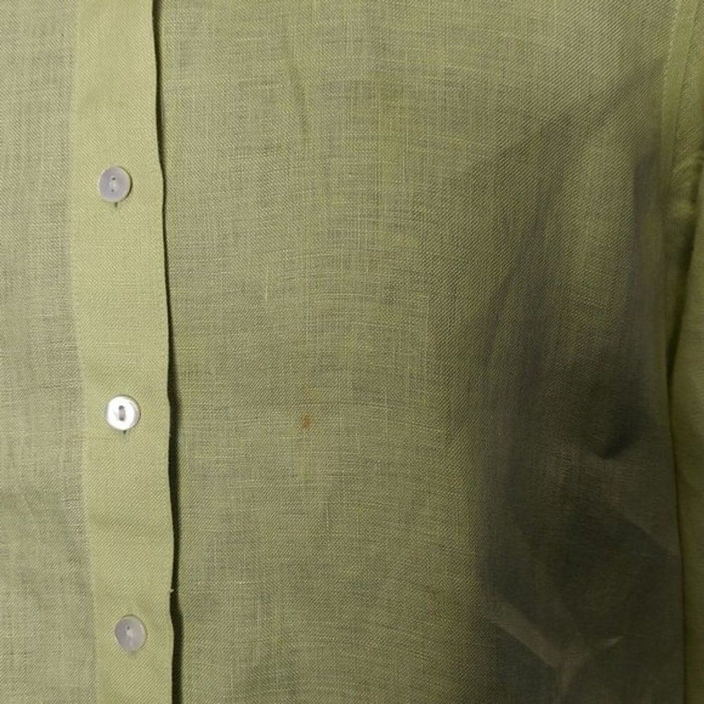 TALBOTS Womens citrine green 100% Irish linen button down shirt lagenlook Sz 8P - Picture 4 of 9